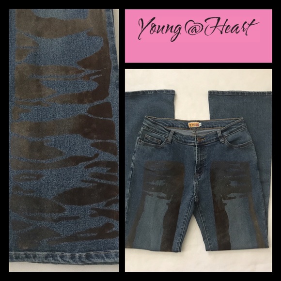 Y2K Blue Jeans Flares With Velour Detail - Picture 4 of 9